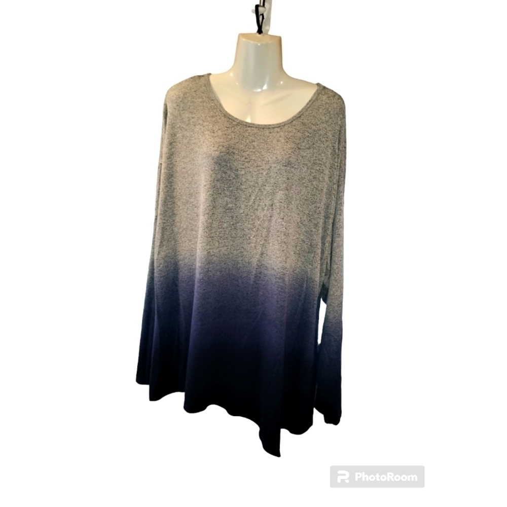 cato 22/24 w knit ombre asymmetrical top shades blue gray long sleeve scoop neck